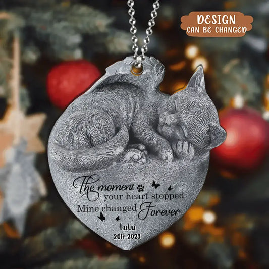 Personalized Memorial Angel Cat Sleeping Acrylic Ornament - Memorial Gift Idea For Cat Lover - The Moment Your Heart Stopped Mine Changed Forever