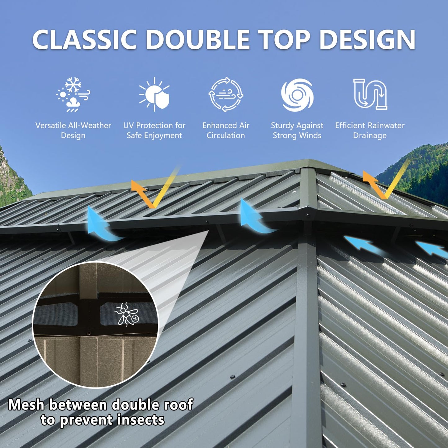 12' x 18' Hardtop Metal Gazebo with Double Roof Canopy