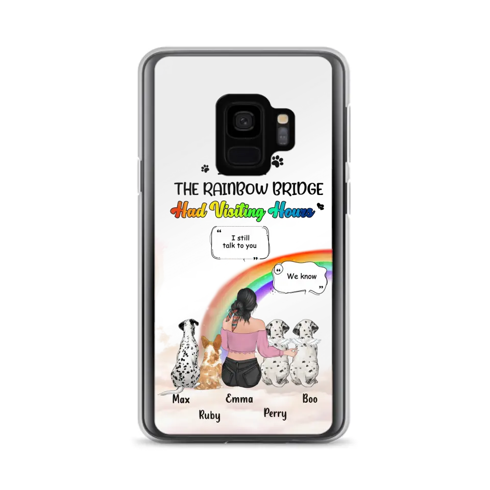 Personalized Pet Mom Phone Case - Up to 4 Pets - Memorial Gift Idea for Dog/Cat Lovers - I Wish The Rainbow Bridge Had Visiting Hours - Case for iPhone/Samsung