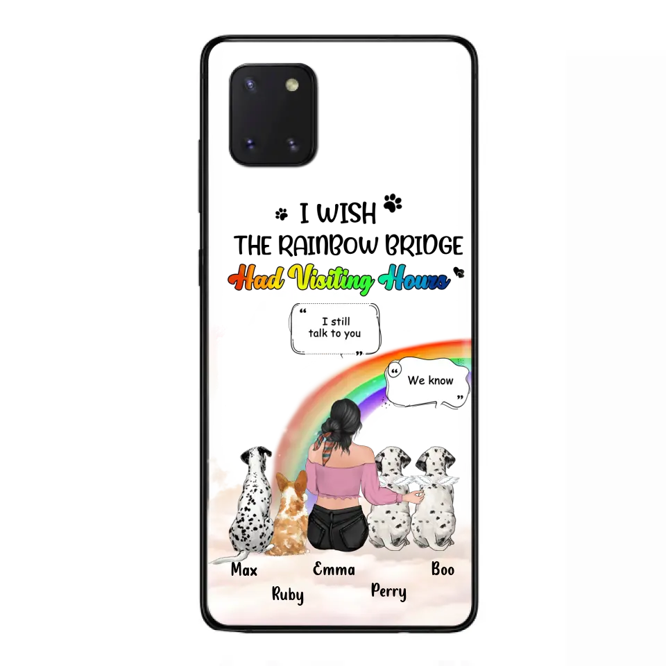 Personalized Pet Mom Phone Case - Up to 4 Pets - Memorial Gift Idea for Dog/Cat Lovers - I Wish The Rainbow Bridge Had Visiting Hours - Case for iPhone/Samsung