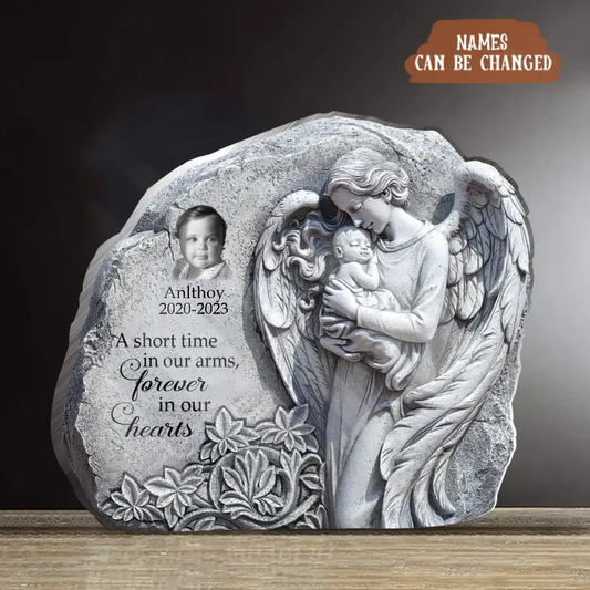 Personalized Memorial Baby Acrylic Plaque - Upload Photo - Memorial Gift Idea For Loss Child - A Short Time In Our Arms, Forever In Our Hearts