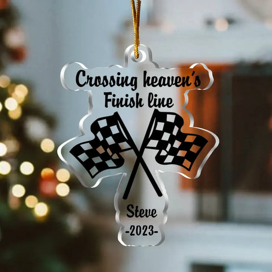 Personalized Racing Memorial Acrylic Ornament - Memorial Gift Idea For Christmas/Family Member - Crossing Heaven's Finish Line