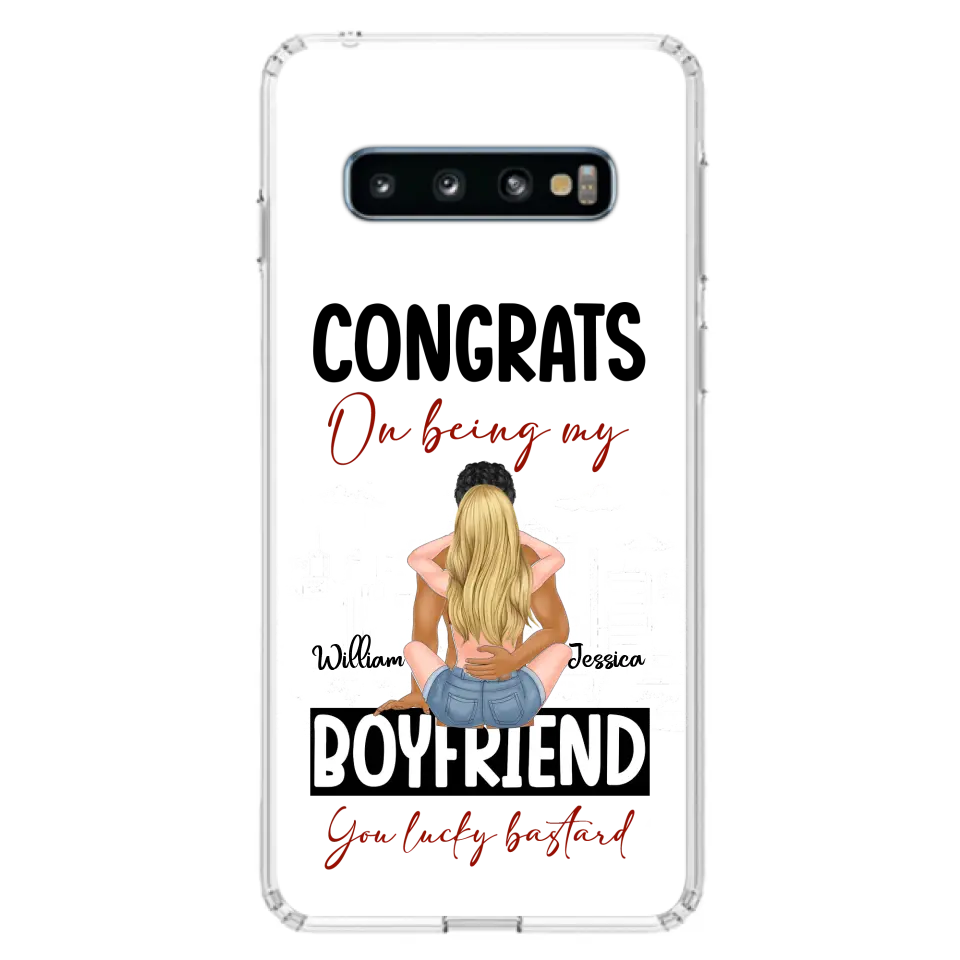 Personalized Couple Phone Case - Gift Idea For Couple/Valentines Day - Congrats On Being My Boyfriend You Lucky Bastard - Case For iPhone/Samsung