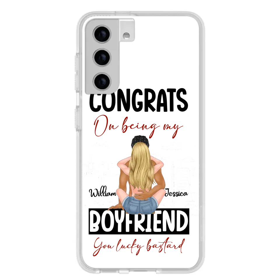 Personalized Couple Phone Case - Gift Idea For Couple/Valentines Day - Congrats On Being My Boyfriend You Lucky Bastard - Case For iPhone/Samsung