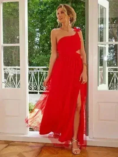 Cutout Slit Single Shoulder Maxi Dress