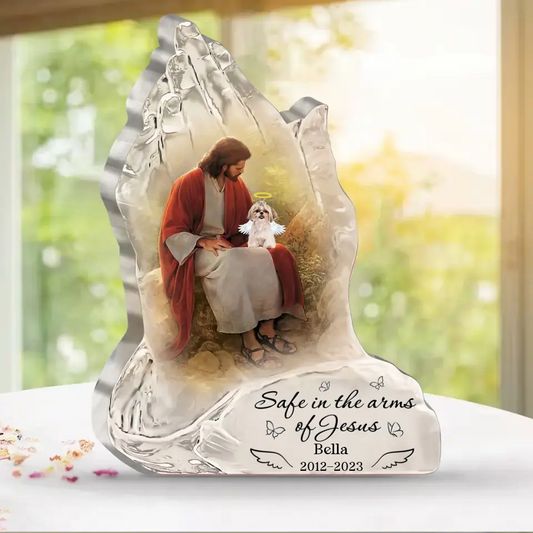 Personalized Memorial Dog Acrylic Plaque - Memorial Gift Idea For Christmas/Dog Lover - Safe In The Arms Of Jesus