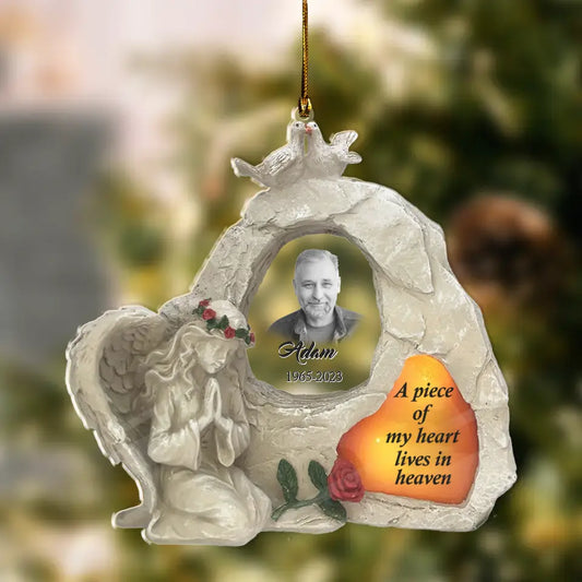 Personalized Memorial Photo Acrylic Ornament - Memorial Gift Idea for Christmas - A Piece Of My Heart Lives In Heaven