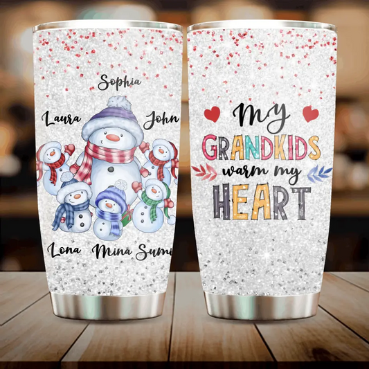 Personalized Grandma Tumbler - Gift Idea For Christmas  - Up to 5 Grandkids - My Grandkids Warm My Heart