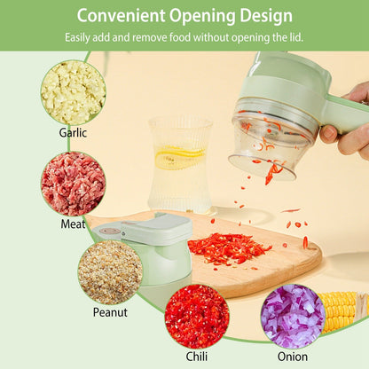 4 in 1 Handheld Electric Vegetable Cutter Mini Food Fruit Chopper Grinder Slicer Dicer Garlic Meat Ginger Mud Masher Rechargeable Food Processor