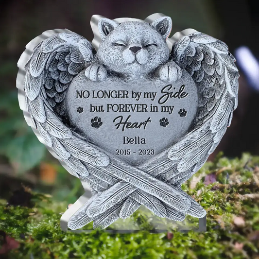 Personalized Cat Wings Acrylic Plaque - Memorial Gift Idea For Cat Lover - No Longer By My Side But Forever In My Heart