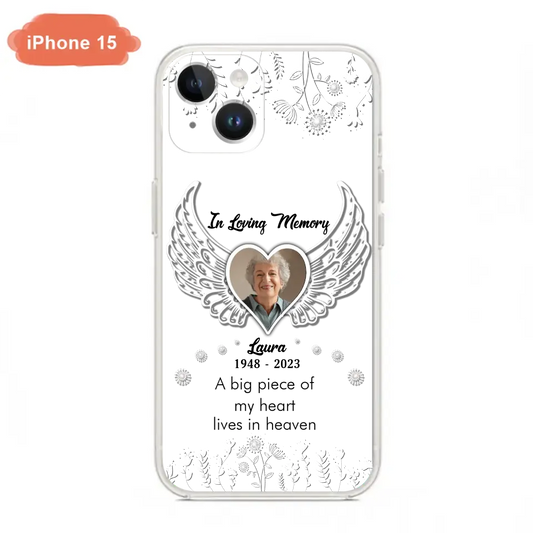 Personalized Memorial Phone Case - Upload Photo - Memorial Gift Idea For Family Member - A Big Piece Of My Heart Lives In Heaven - Case For iPhone/Samsung