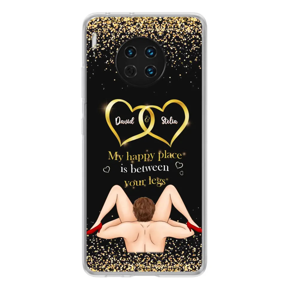 Custom Personalized Couple Phone Case - Gift Idea For Couple/Valentines Day - My Happy Place Is Between Your Legs - Case For Oppo/Xiaomi/Huawei