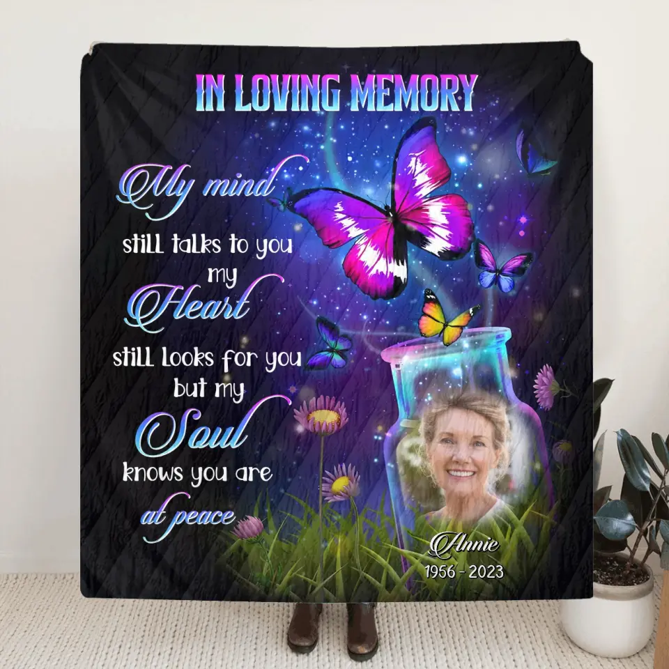 Personalized Memorial Quilt/Fleece Throw Blanket - Upload Photo - Memorial Gift Idea For Family Member - My Mind Still Talks To You