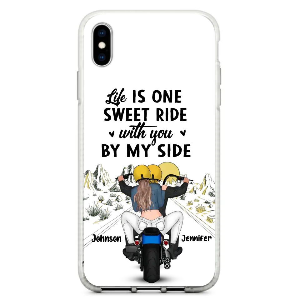 Personalized Couple Biker Phone Case - Gift Idea For Him/Gift To Husband From Wife - Life Is One Sweet Ride With You By My Side - Case For iPhone/Samsung