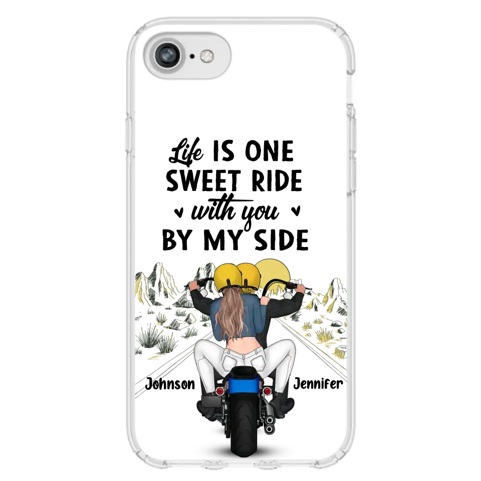 Personalized Couple Biker Phone Case - Gift Idea For Him/Gift To Husband From Wife - Life Is One Sweet Ride With You By My Side - Case For iPhone/Samsung