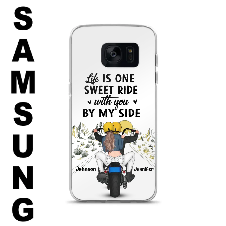 Personalized Couple Biker Phone Case - Gift Idea For Him/Gift To Husband From Wife - Life Is One Sweet Ride With You By My Side - Case For iPhone/Samsung