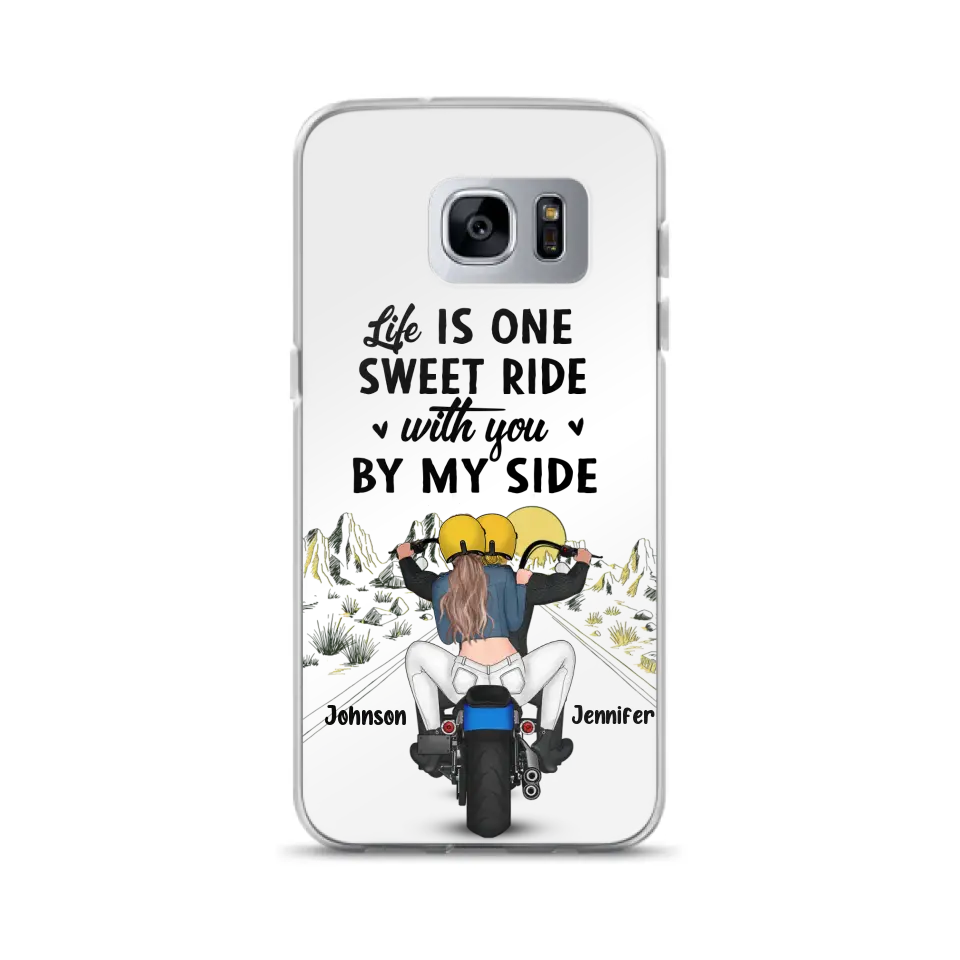Personalized Couple Biker Phone Case - Gift Idea For Him/Gift To Husband From Wife - Life Is One Sweet Ride With You By My Side - Case For iPhone/Samsung