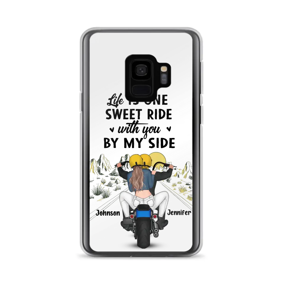Personalized Couple Biker Phone Case - Gift Idea For Him/Gift To Husband From Wife - Life Is One Sweet Ride With You By My Side - Case For iPhone/Samsung
