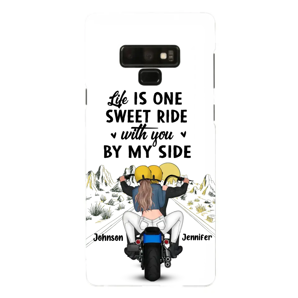 Personalized Couple Biker Phone Case - Gift Idea For Him/Gift To Husband From Wife - Life Is One Sweet Ride With You By My Side - Case For iPhone/Samsung