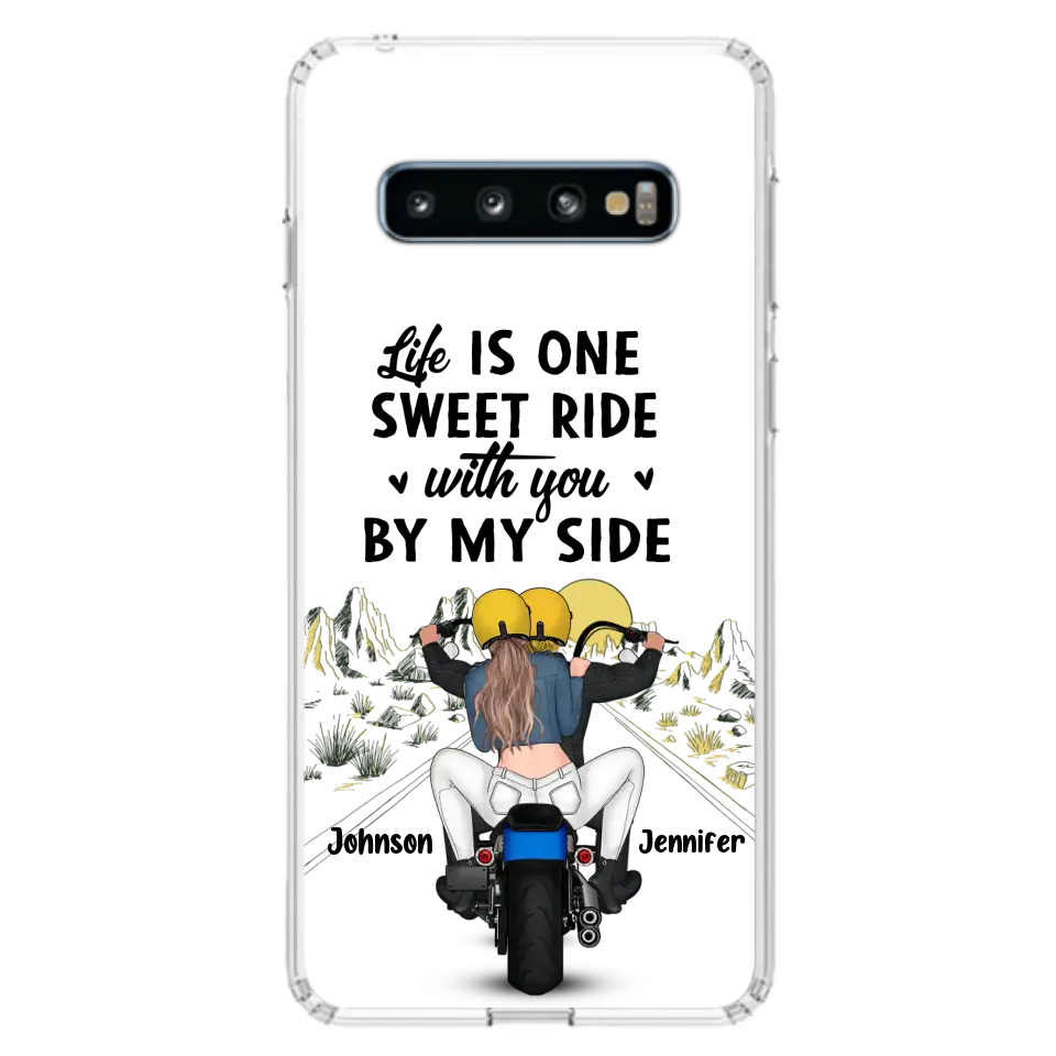 Personalized Couple Biker Phone Case - Gift Idea For Him/Gift To Husband From Wife - Life Is One Sweet Ride With You By My Side - Case For iPhone/Samsung