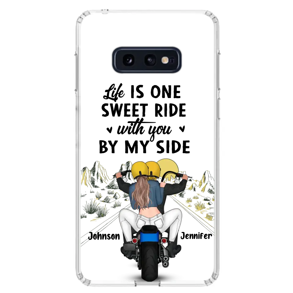 Personalized Couple Biker Phone Case - Gift Idea For Him/Gift To Husband From Wife - Life Is One Sweet Ride With You By My Side - Case For iPhone/Samsung