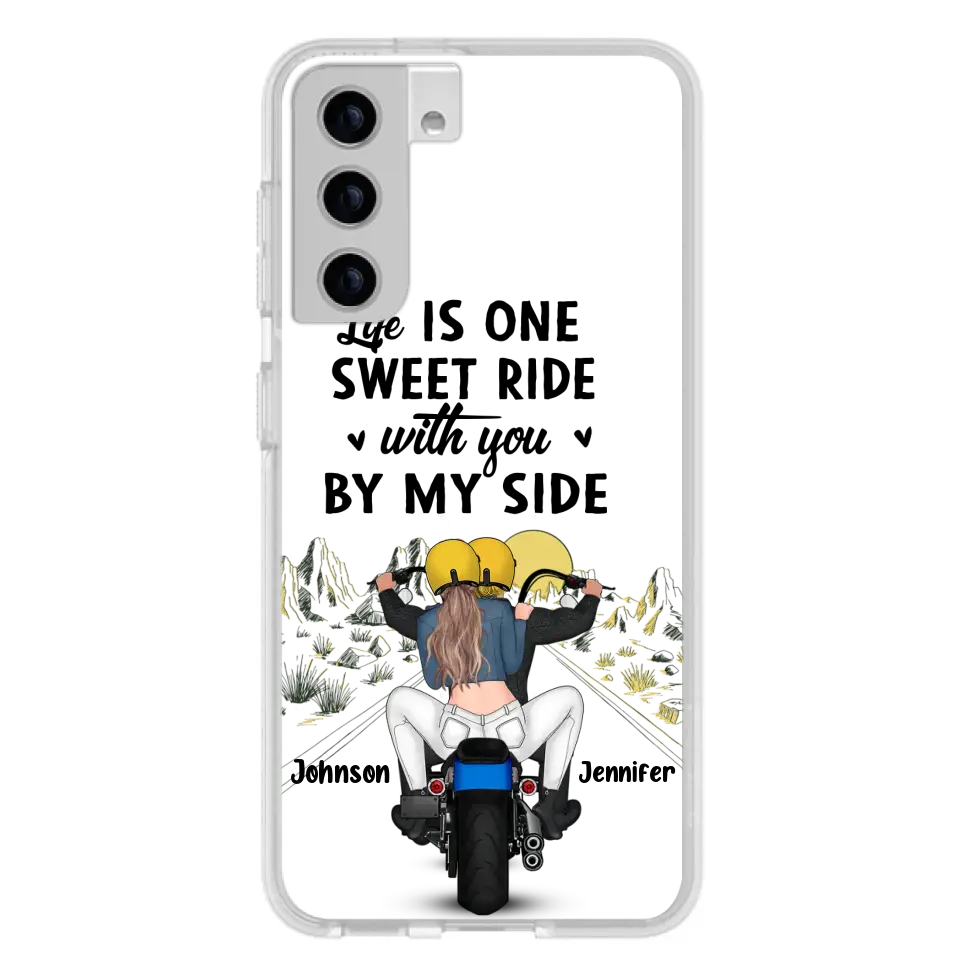 Personalized Couple Biker Phone Case - Gift Idea For Him/Gift To Husband From Wife - Life Is One Sweet Ride With You By My Side - Case For iPhone/Samsung