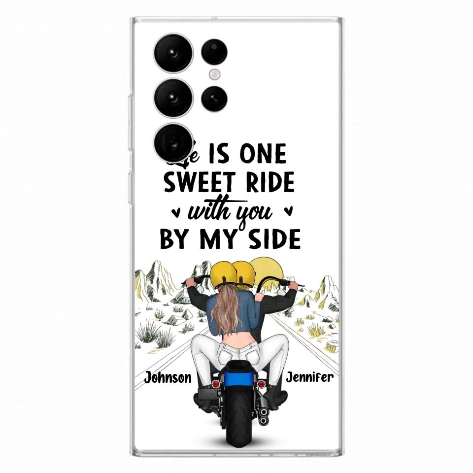 Personalized Couple Biker Phone Case - Gift Idea For Him/Gift To Husband From Wife - Life Is One Sweet Ride With You By My Side - Case For iPhone/Samsung