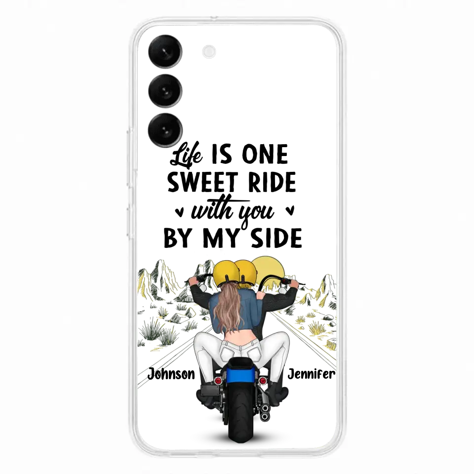 Personalized Couple Biker Phone Case - Gift Idea For Him/Gift To Husband From Wife - Life Is One Sweet Ride With You By My Side - Case For iPhone/Samsung
