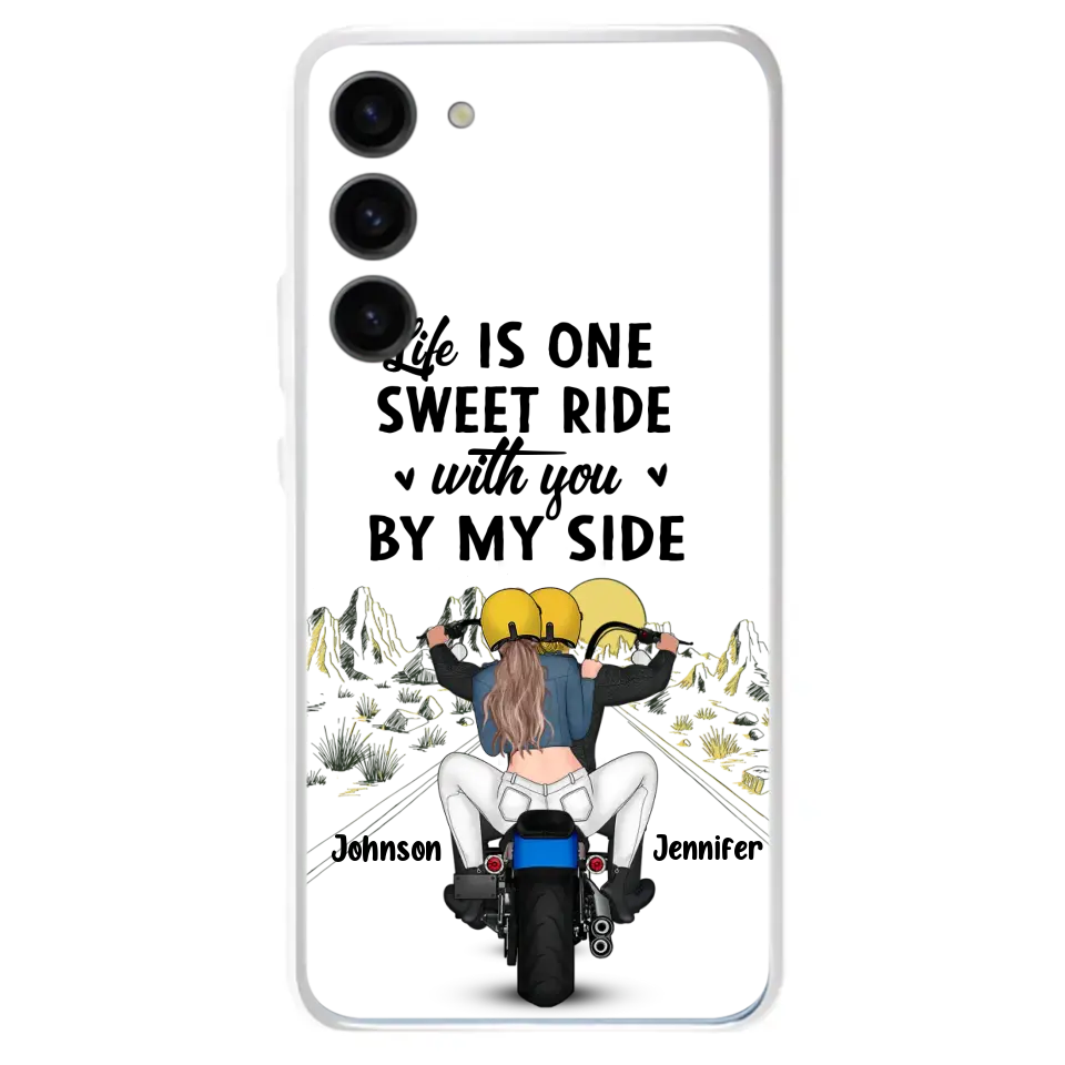Personalized Couple Biker Phone Case - Gift Idea For Him/Gift To Husband From Wife - Life Is One Sweet Ride With You By My Side - Case For iPhone/Samsung