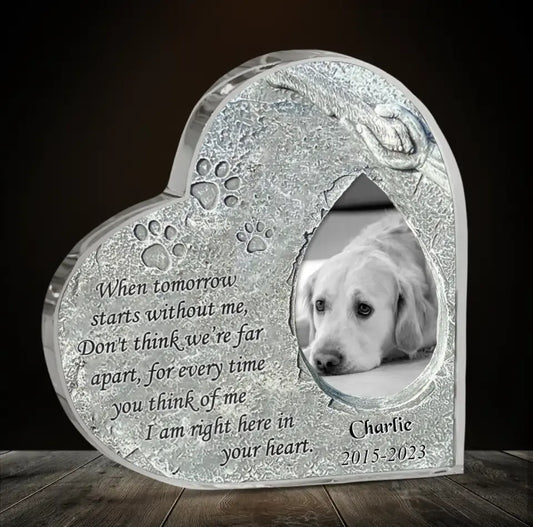 Personalized Memorial Crystal Heart - Gift Idea For Dog Owner - Upload Dog Photo - I Am Right Here In Your Heart