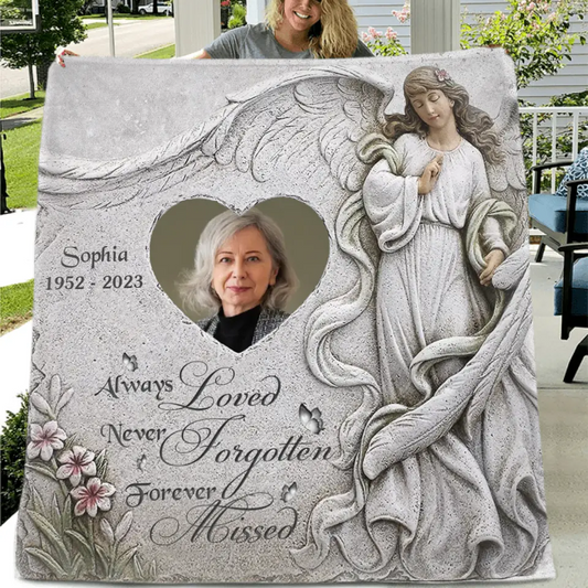 Personalized Memorial Fleece Throw Blanket & Quilt - Upload Photo - Memorial Gift Idea For Family Member - Always Loved Never Forgotten Forever Missed
