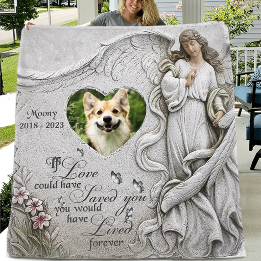 Personalized Memorial Pet Fleece Throw Blanket & Quilt - Upload Photo - Memorial Gift Idea For Pet Owners - If Love Could Have Saved You You Would Have Lived Forever