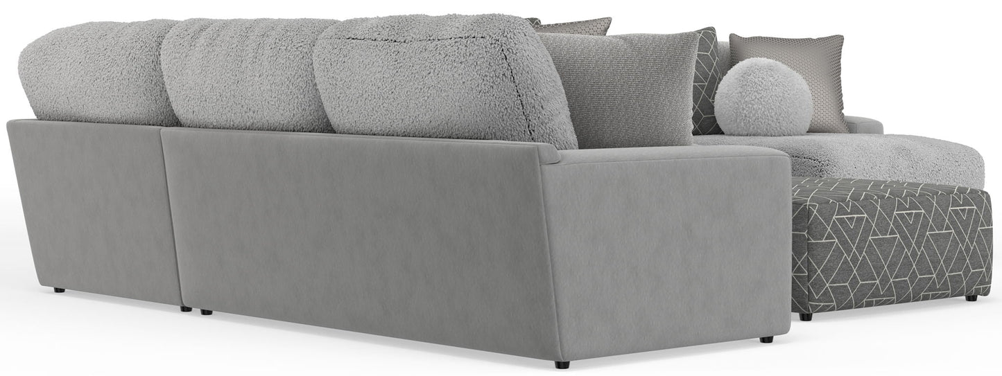 Canyon - 4 Piece Sectional With Cuddler Seat Cushions, Included Accent Pillows And Cocktail Ottoman (Right Side Facing Chaise) - Platinum