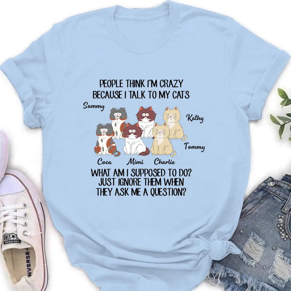 Personalized Cats Shirt/Hoodie - Gift For Cat Lover - Up to 6 Cats - People Think I'm Crazy Because I Talk To My Cats