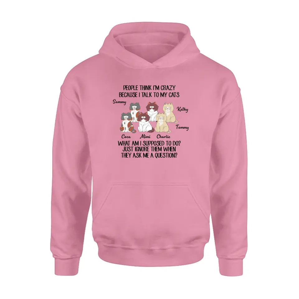 Personalized Cats Shirt/Hoodie - Gift For Cat Lover - Up to 6 Cats - People Think I'm Crazy Because I Talk To My Cats
