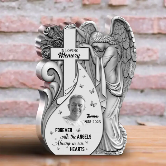 Personalized Memorial Acrylic Plaque - Memorial Gift Idea For Loss - Upload Photo - Forever With The Angels Always In Our Hearts
