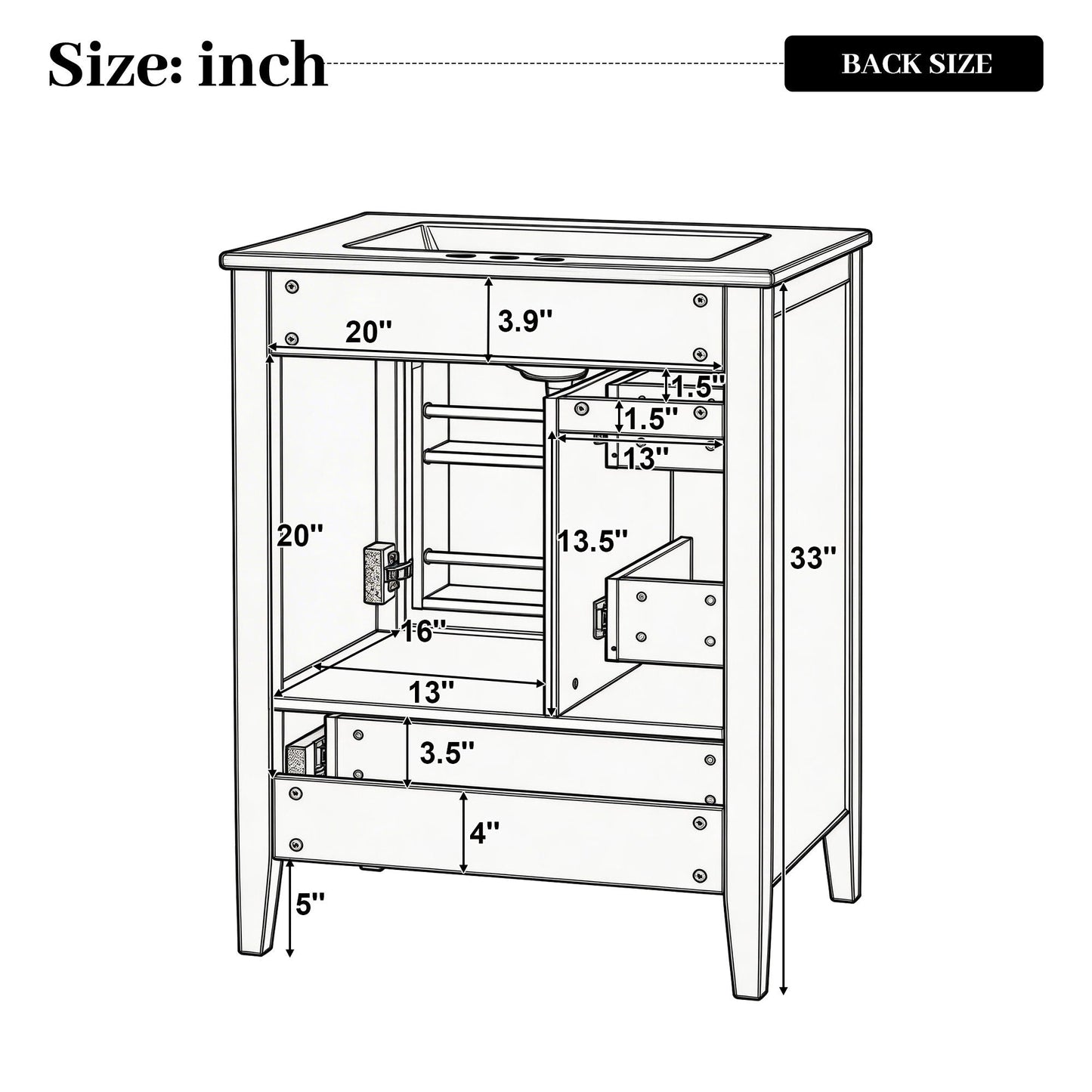 Modern Bathroom Vanity With Sink, Soft Close Drawers & Door, Storage Rack