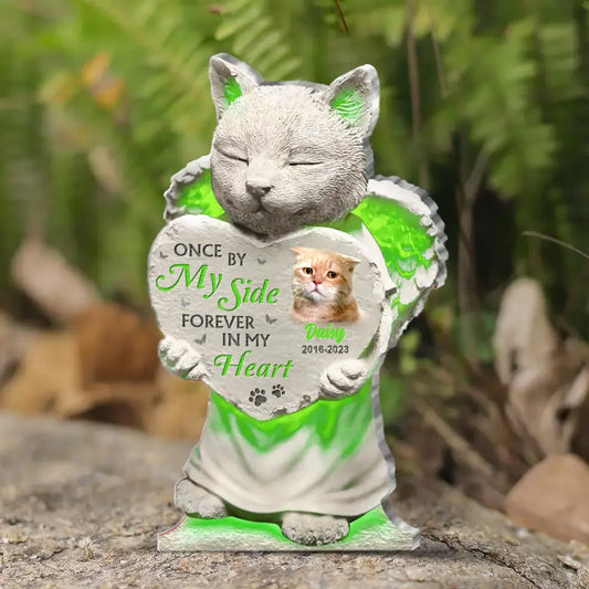 Personalized Cat Acrylic Plaque - Memorial Gift Idea For Cat Lovers - Upload Cat Photo - Once By My Side Forever In My Heart