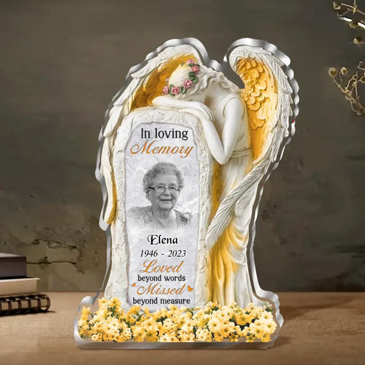 Personalized In Loving Memory Angel Crying Acrylic Plaque - Upload Photo -  Memorial Gift Idea For Christmas/Family Member - Loved Beyond Words Missed Beyond Measure