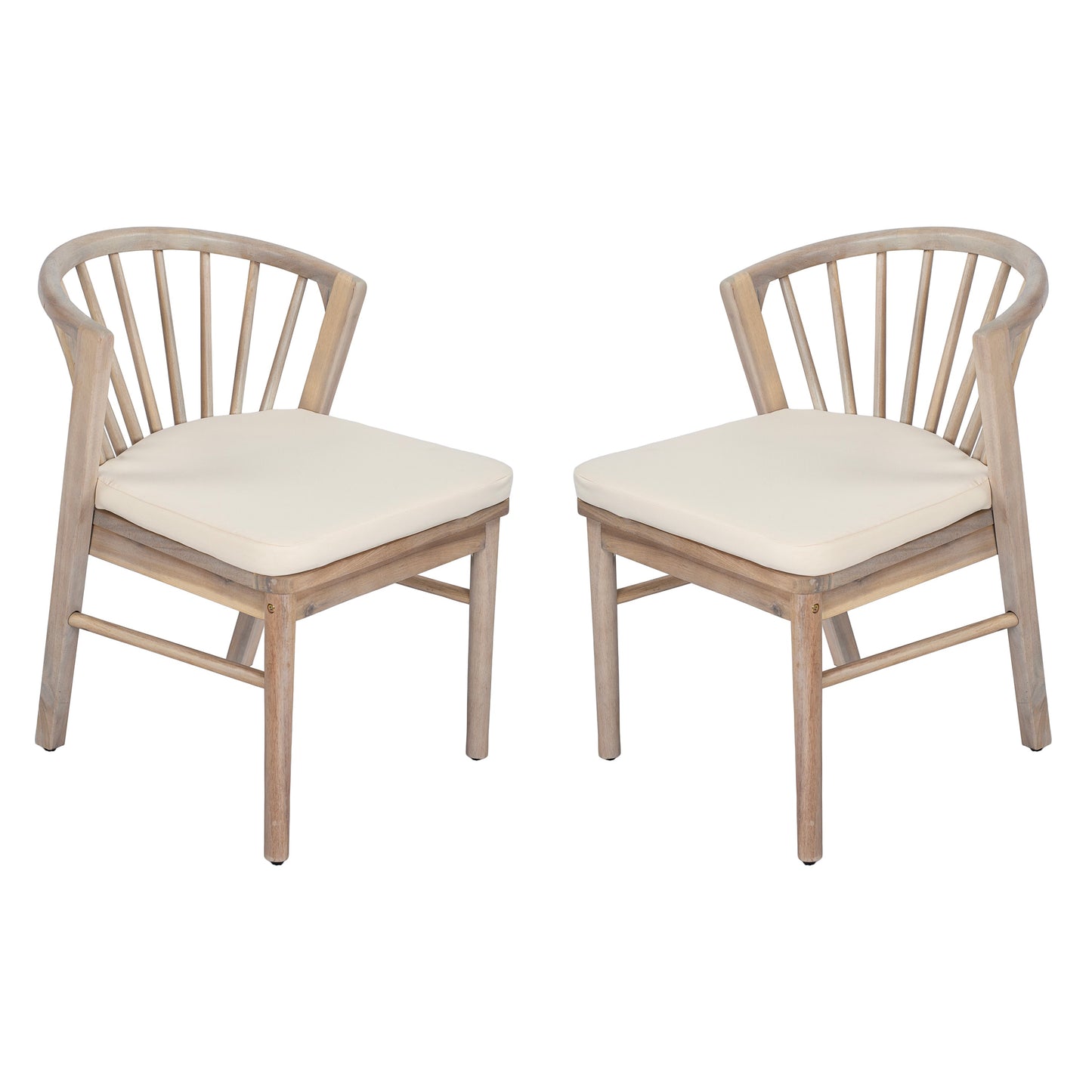 Outdoor Dining Chairs Set of 2 with Acacia Wood and Cream Washable Cushions