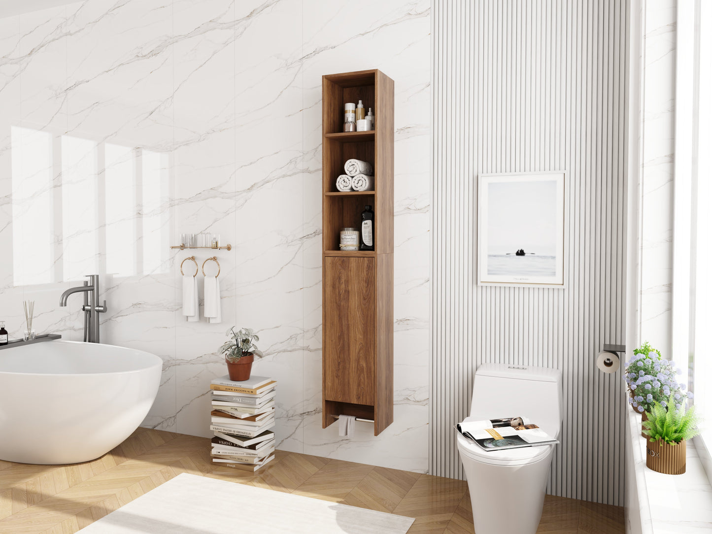 24 Inch Wall-Mounted Side Cabinet and Storage Shelves Combination