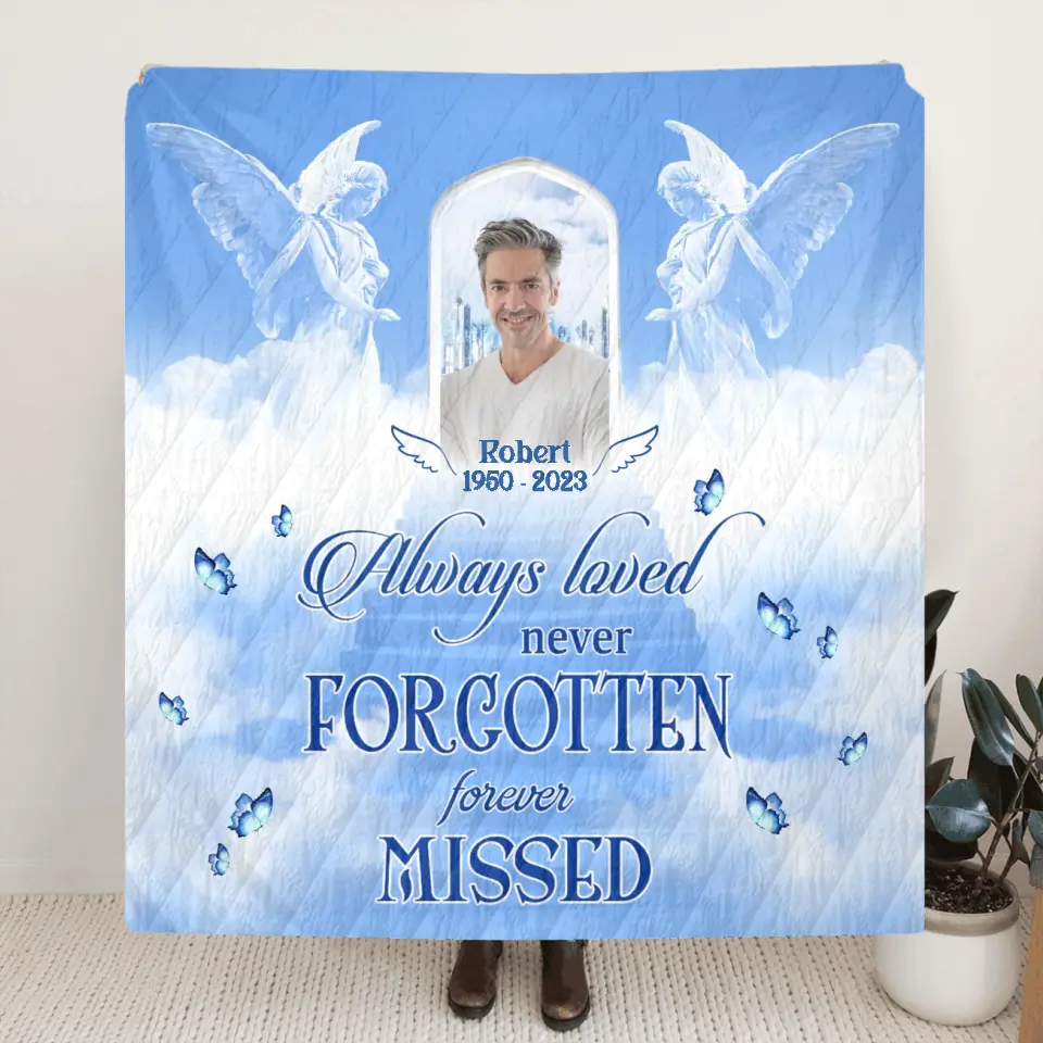 Personalized Memorial Quilt/Fleece Throw Blanket - Upload Photo - Memorial Gift Idea For Family Member - Always Loved Never Forgotten Forever Missed