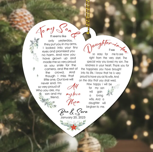 Personalized Wedding Gifts For My Son And Daughter In Law Acrylic Ornament - Gift For Couple On Wedding Day From Mother Of Groom