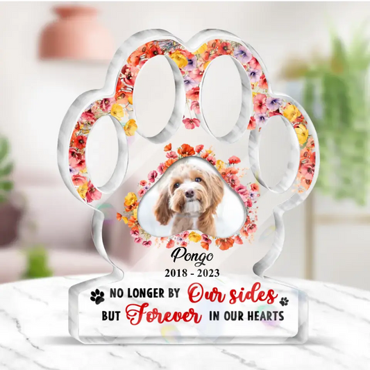 Personalized Paw Acrylic Plaque - Memorial Gift Idea For Dog Lovers - Upload Dog Photo - No Longer By Our Sides But Forever In Our Hearts