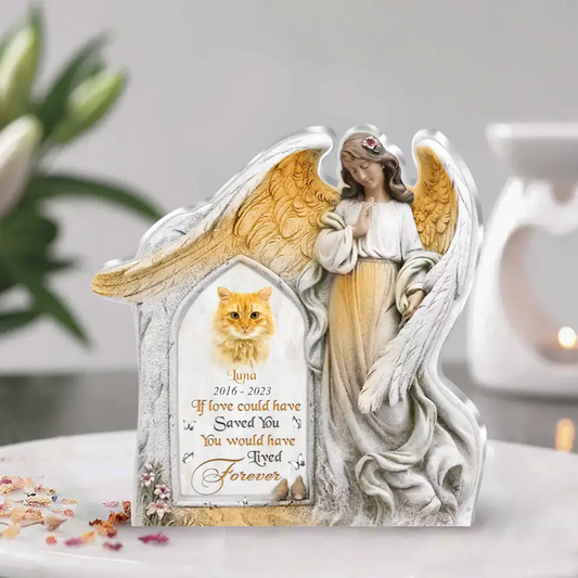 Personalized Angel Wings Acrylic Plaque - Upload Cat Photo - Memorial Gift Idea For Christmas/Family Member/Pet Lover - If Love Could Have Saved You You Would Have Lived Forever