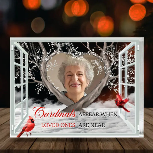 Personalized Memorial Acrylic Plaque - Upload Photo - Christmas Memorial Gift Idea For Loss Of Loved Ones - Cardinals Appear When Loved Ones Are Near