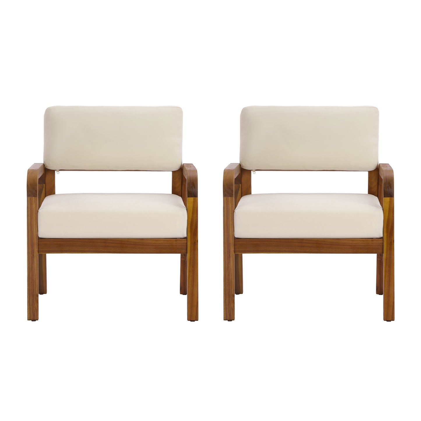 Outdoor Acacia Wood Armchair Set with Weather-Resistant Cushions