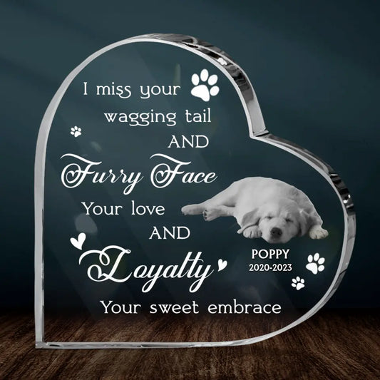 Personalized Memorial Dog Crystal Heart - Upload Photo - Memorial Gift Idea For Pet Lover - I Miss Your Wagging Tail And Furry Face