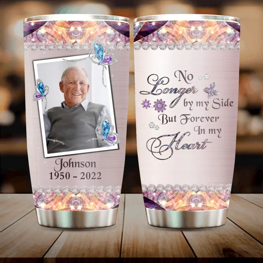 Personalized Memorial Photo Tumbler - Memorial Gift Idea For Family - No Longer By My Side But Forever In My Heart