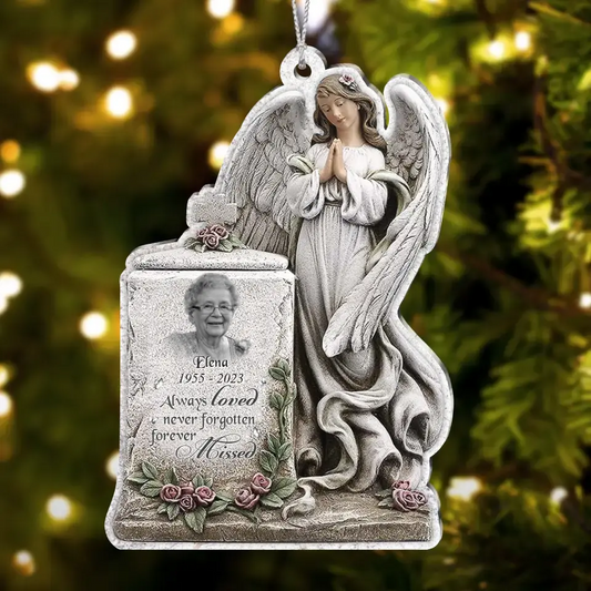 Personalized Praying Angel Memorial Acrylic Ornament - Upload Photo - Christmas Memorial Gift Idea For Family Member - Always Loved Never Forgotten Forever Missed